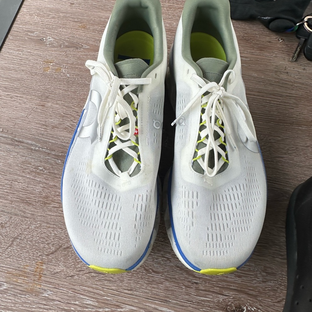 On Running White and Blue Sneakers